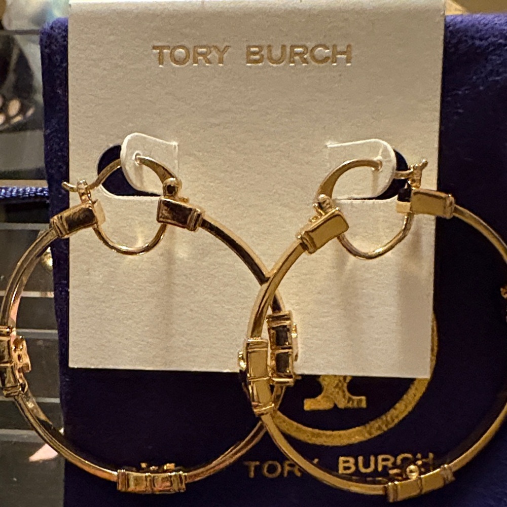 Tory Burch Large Gold tone Hoop pierced Earrings